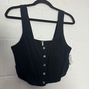 Free People WomenBlack Button Front Vest Crop Top Square Neck Sleeveless Size 4